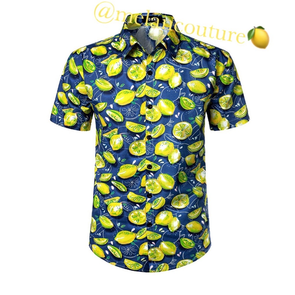 Cotton Button DownShort Sleeve Shirt Blue Lemon ๐ - Picture 1 of 7